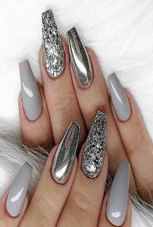 Silver Acrylic Nails