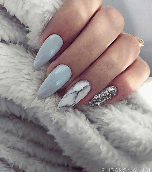 Silver Acrylic Nails