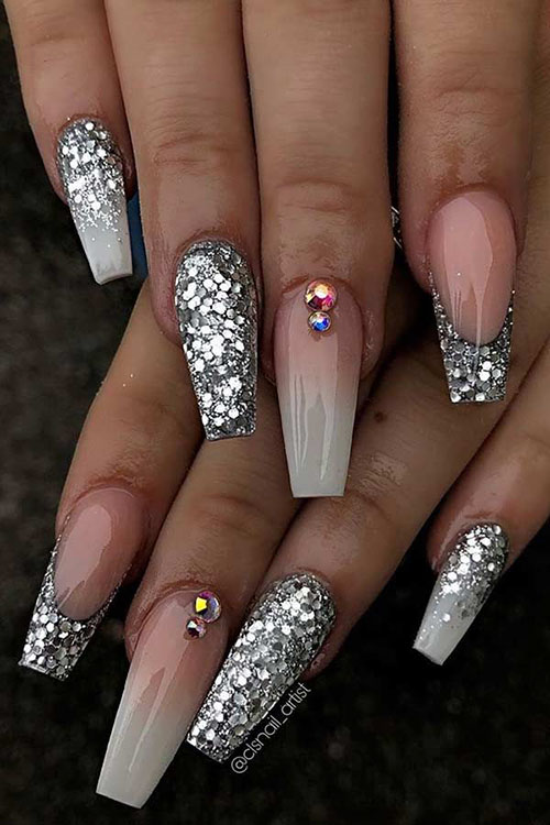 Silver Snowflake Nails